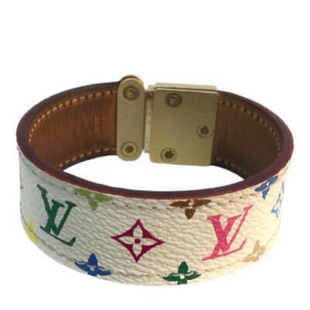Absolutely Gorgeous White Leather Multi Color Louis Vuitton Bracelet - Picture 6 of 11